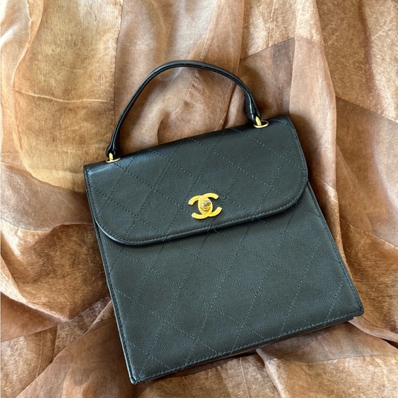 SOLD - CHANEL Black Caviar Vintage Small Kelly Tote Bag 24k plated GHW - Picture 1 of 15